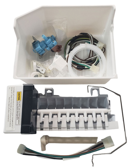 Roper RT18BMXBW01 Refrigerator Add On Complete Ice Maker Kit - Comes with Ice Maker with flat plug, wiring harness, fill tube, water inlet valve, ice bin, mounting hardware