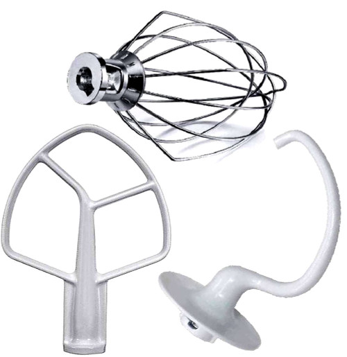 KitchenAid KSM500PSOB0 OEM Compatible Mixer Wire Whip Dough Hook Flat Beater Attachments Set