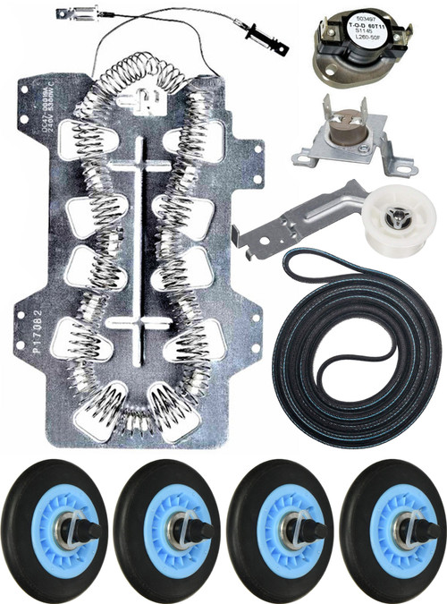 MDE9700AYW Maytag Dryer Heater Fuses Belt Pulley 4 Rollers Kit