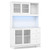Kitchen Pantry Storage Cabinet Kitchen Hutch with LED lights and Power Outlet-White - Color: White D681-JV11630US-WH+