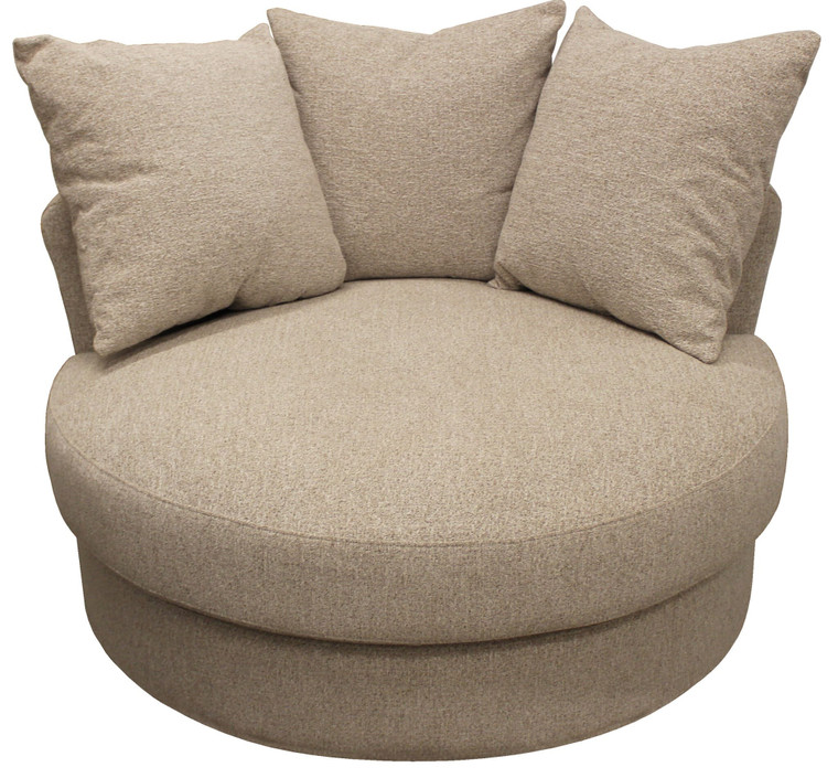 44" Sand Linen Upholstered Swivel Round Accent Chair And Toss Pillows N270-490984