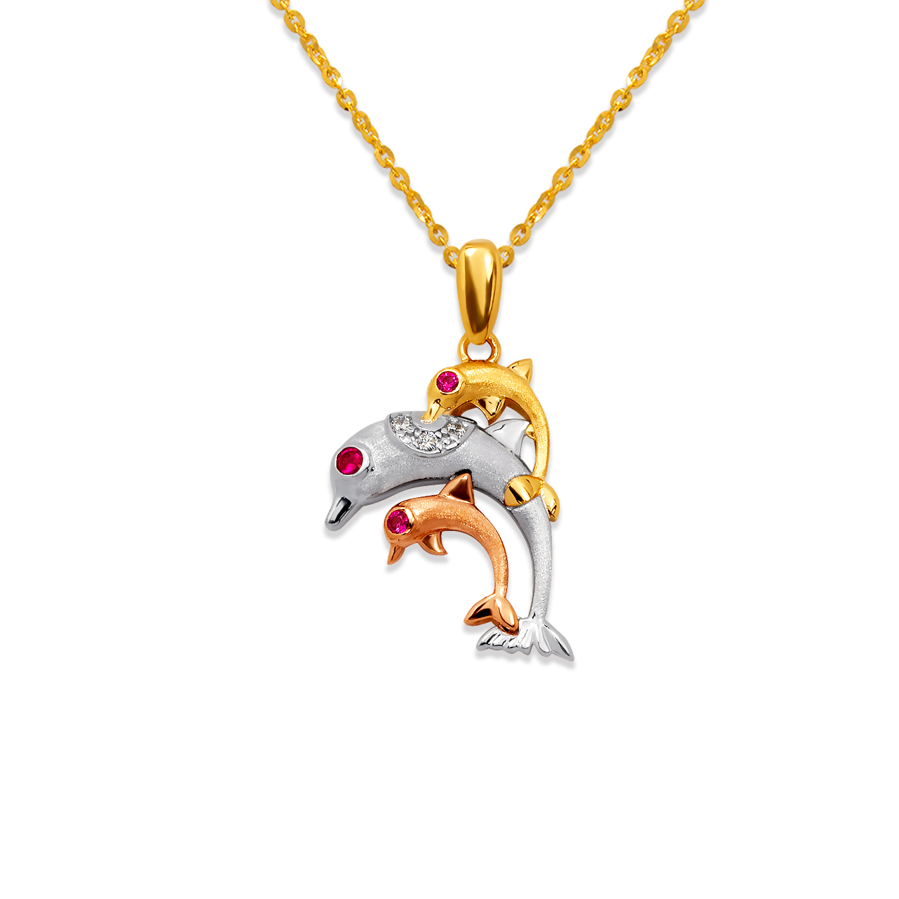 468-206 20mm Fancy Triple Dolphin CZ Pendant - Line Gold, Inc.