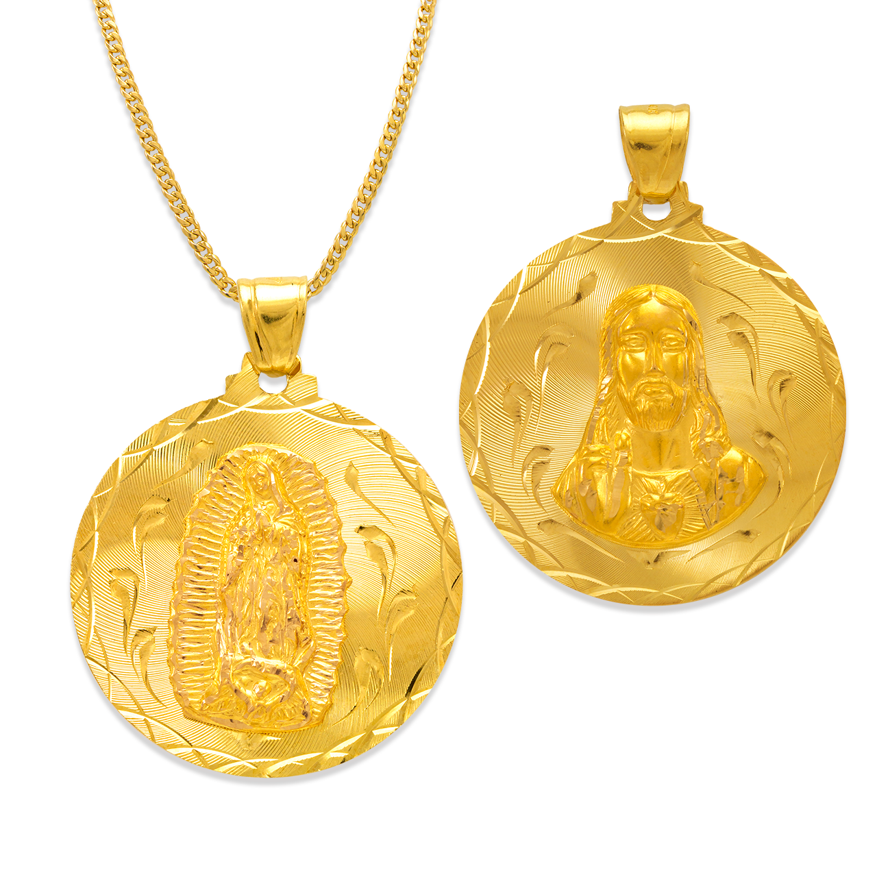 362-653-033 Round Guadalupe Sacred Heart Two-Sided Scapular Pendant