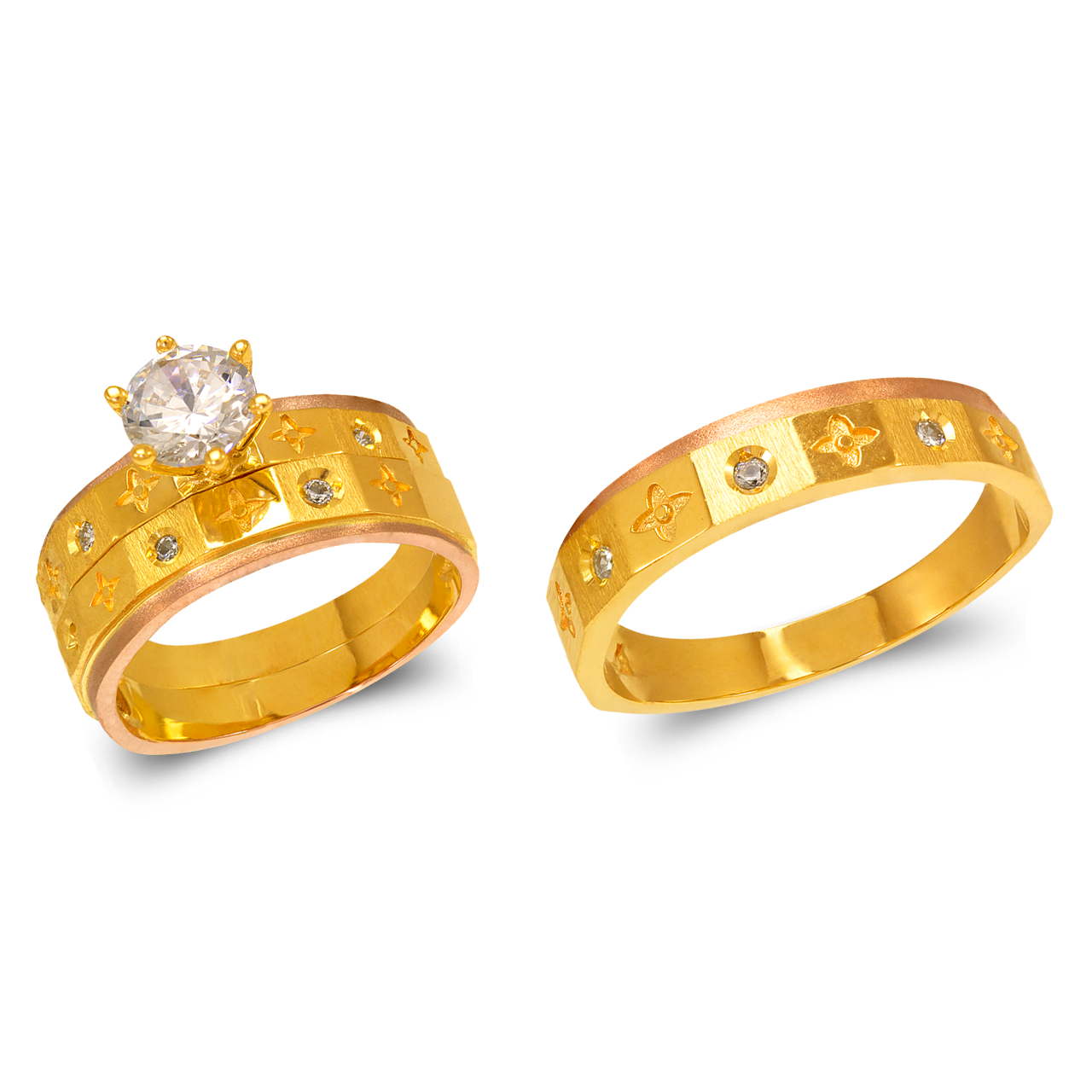 473-918TS Tricolor Wedding Trio Ring Set - Line Gold, Inc.