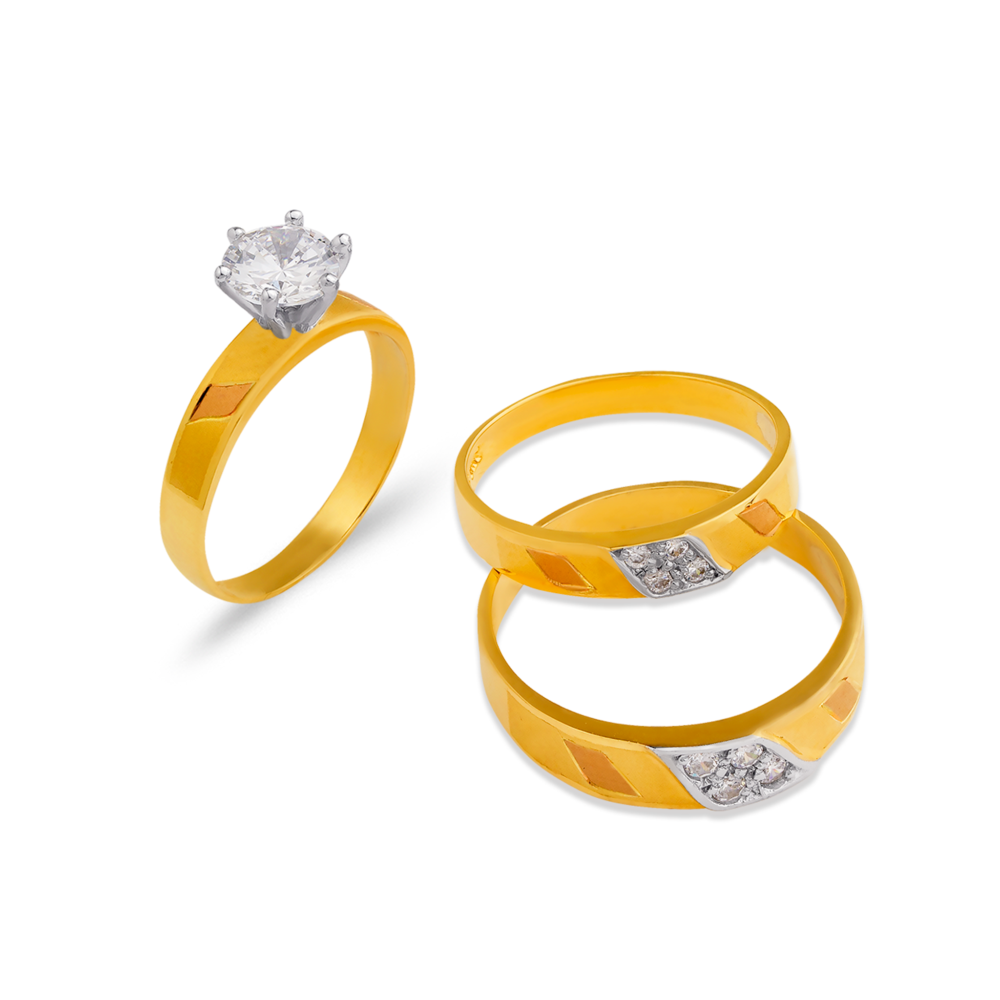 473-637TS Tricolor Wedding Trio Ring Set - Line Gold, Inc.