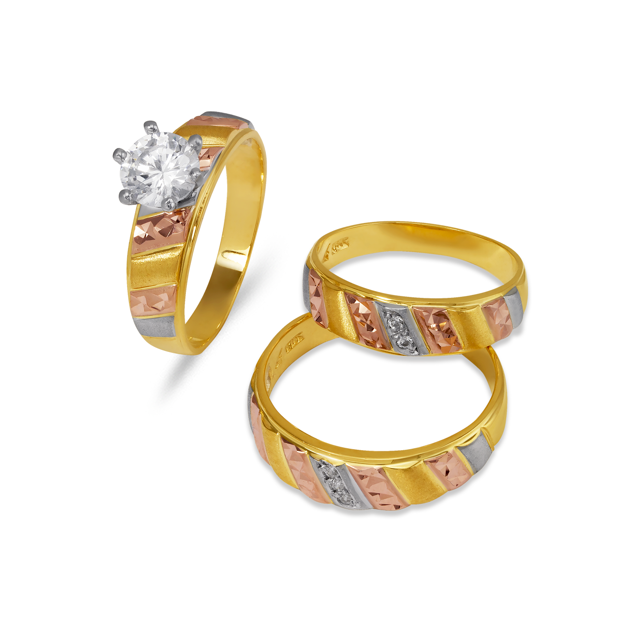 Multi-Shape Blue Turquoise and Golden Trio Ring Set main image 0