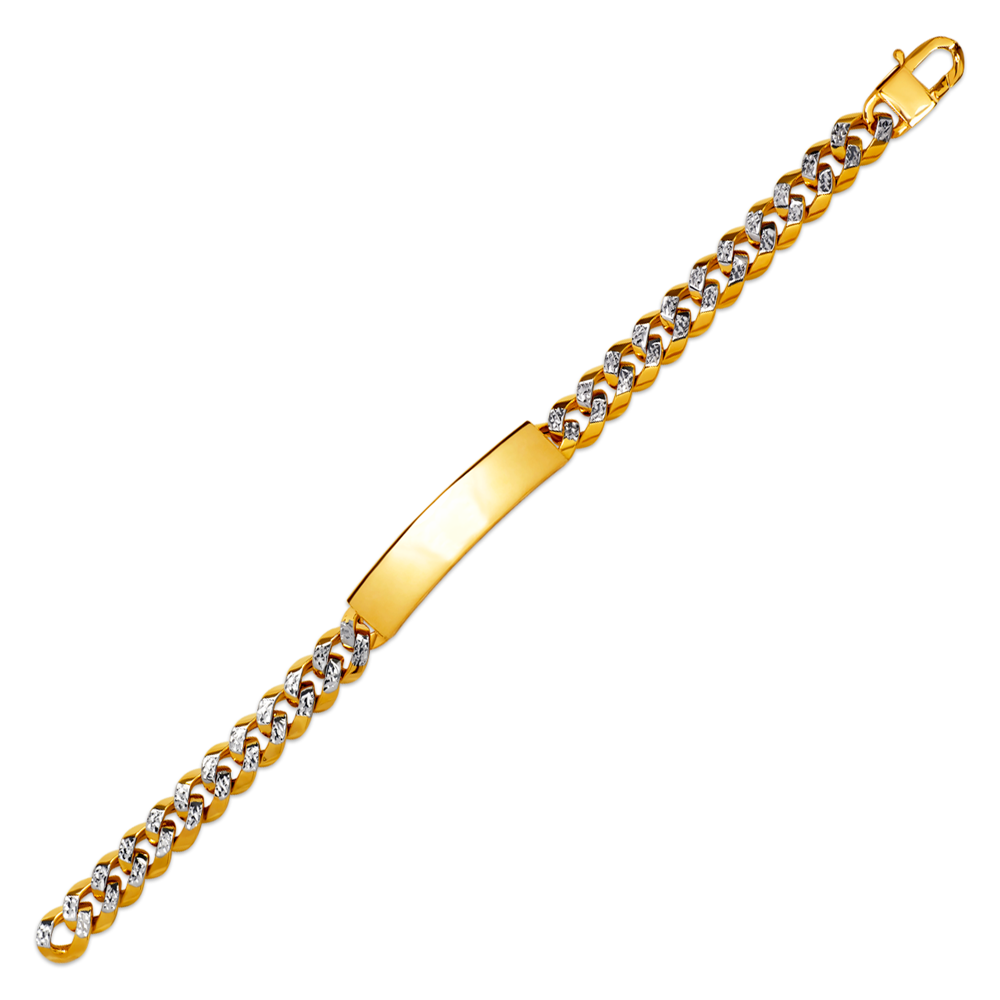 126-121Z-100 Hollow Curb White Pave ID Bracelet - Line Gold, Inc.