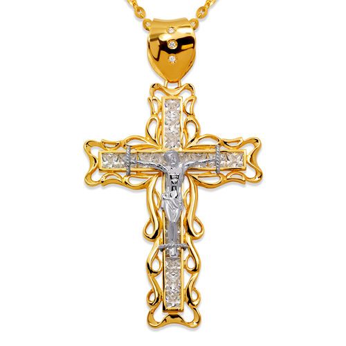 468-001 72mm Fancy Jesus Cross CZ Pendant