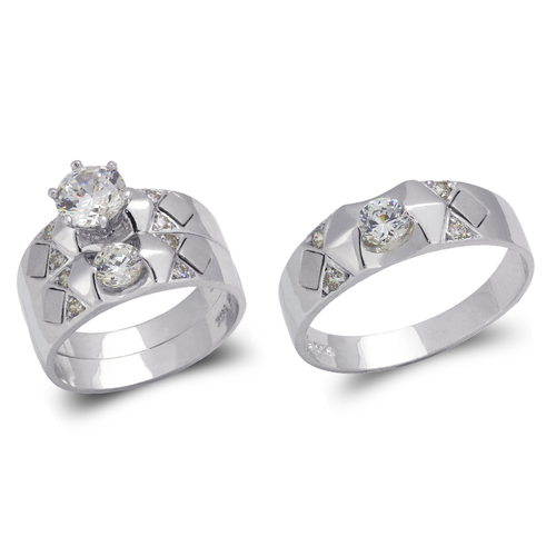 473-676WS White Wedding Trio Ring Set