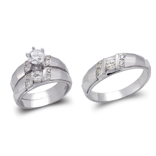 473-682WS White Wedding Trio Ring Set