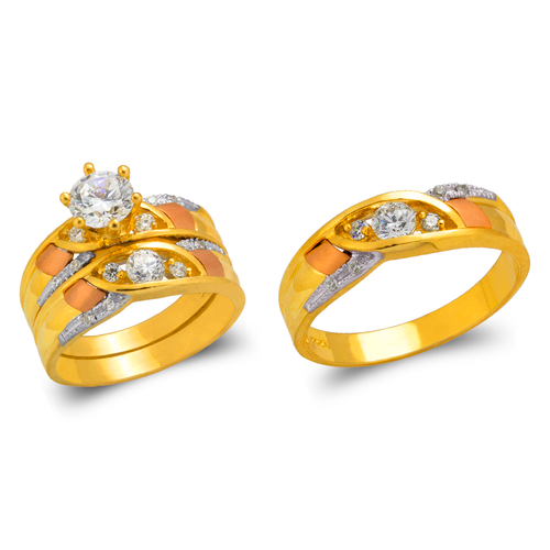 473-801TS Tricolor Wedding Trio Ring Set