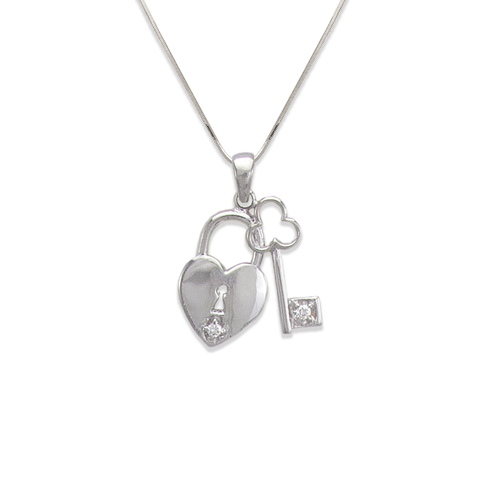 661-024W Heart Locket and Key CZ Pendant