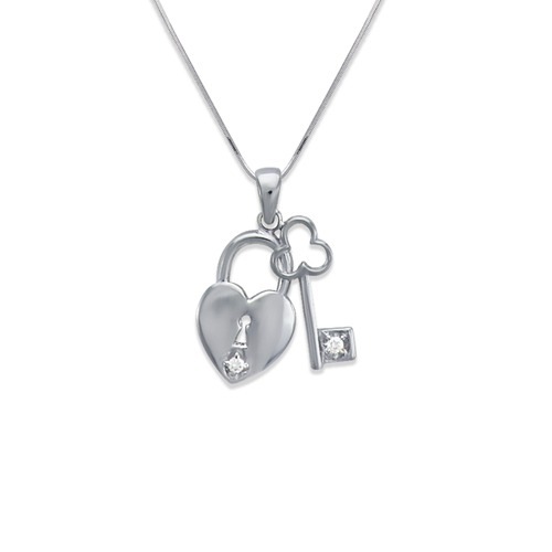 661-024W Heart Locket and Key CZ Pendant