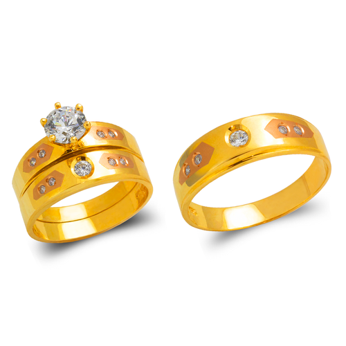 473-673TS Tricolor Wedding Trio Ring Set