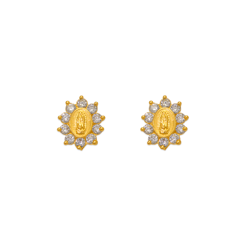 343-306WH Guadalupe Flower CZ Stud Earrings