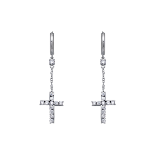 443-123W Fancy Cross Dangling CZ Earrings