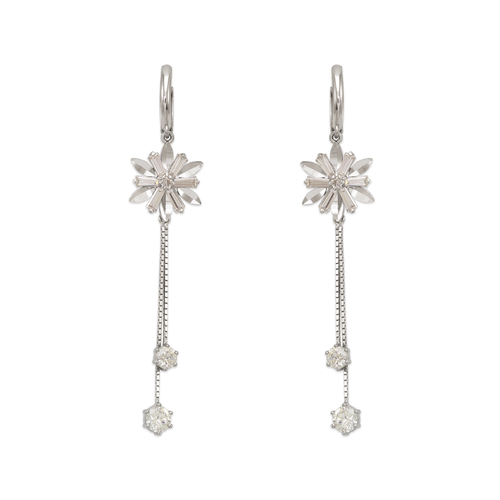 443-144W Fancy Flower Dangling CZ Earrings