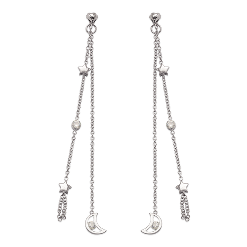 443-753W 2pc Layered Moon Dangling CZ Earrings