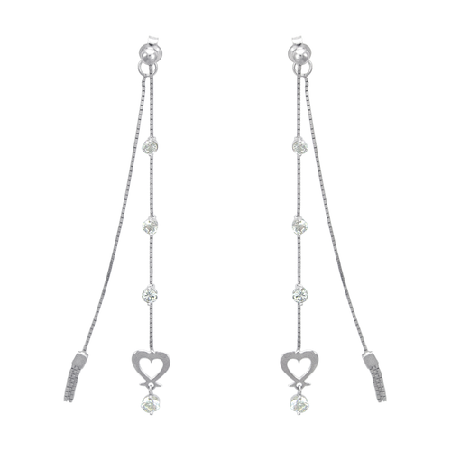 443-755W 2pc Layered Heart Tassle Dangling CZ Earrings