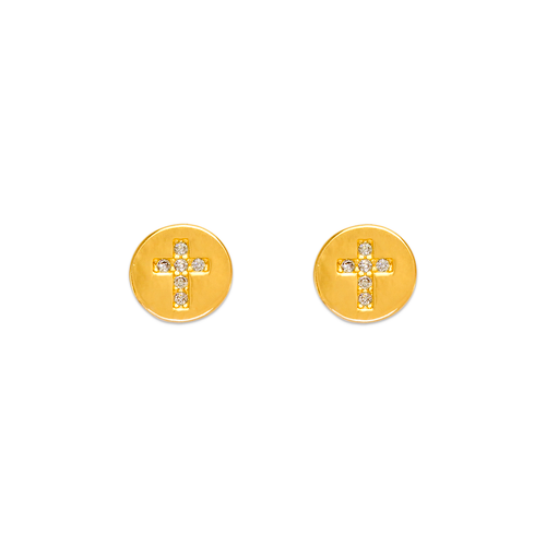 343-142 Coin Cross CZ Stud Earrings
