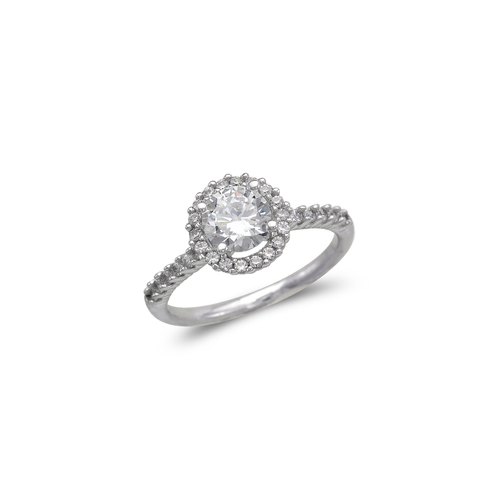 773-110W Ladies Fancy White Halo Solitaire CZ Ring