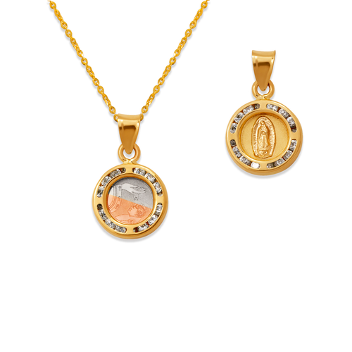 367-021 Mini Round Guadalupe/Baptism Two-Sided CZ Pendant