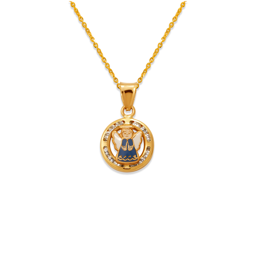 367-041BL Blue Mini Round Angel Enamel CZ Pendant