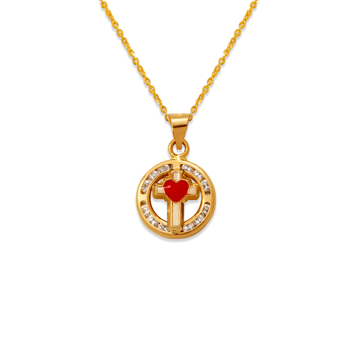 367-045PK Pink Round Mini Cross Enamel CZ Pendant