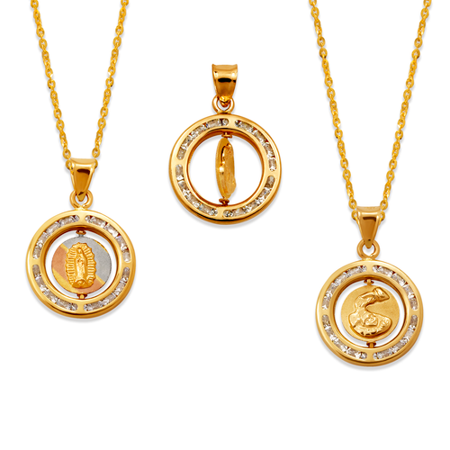367-152T Round Spinning Baptism/Guadalupe Two-Sided CZ Pendant