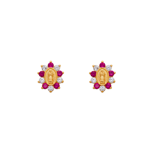 343-306RD Red Guadalupe Flower CZ Stud Earrings