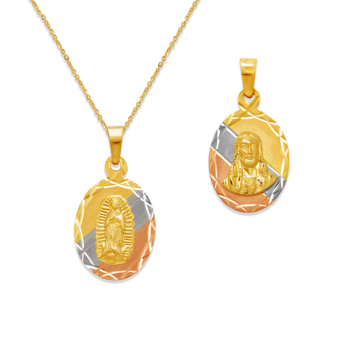 362-602T-013 Oval Guadalupe & Sacred Heart Two-Sided Scapular Pendant