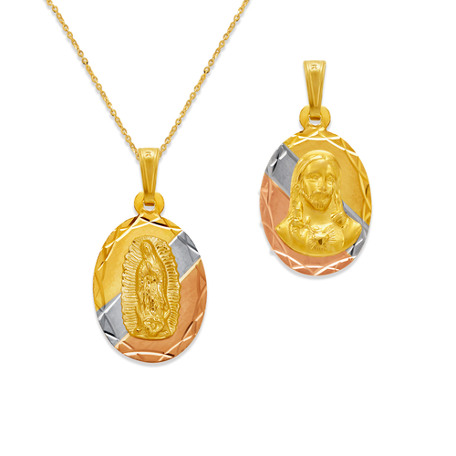 362-602T-016 Oval Guadalupe & Sacred Heart Two-Sided Scapular Pendant