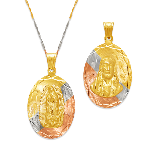 362-603T-022 Oval Guadalupe/Sacred Heart Two-Sided Scapular Pendant