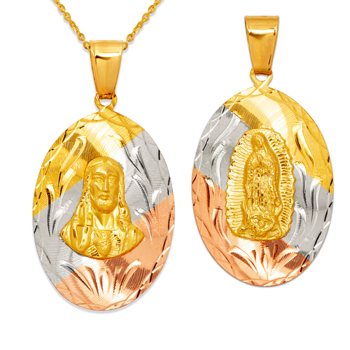 362-603T-036 Oval Guadalupe/Sacred Heart Two-Sided Scapular Pendant