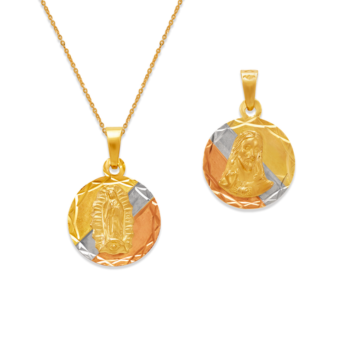 362-652T-013 Round Guadalupe & Sacred Heart Two-Sided Scapular Pendant
