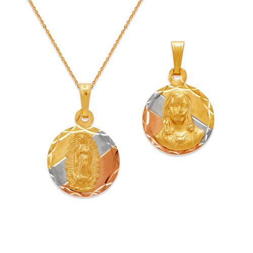 362-652T-016 Round Guadalupe & Sacred Heart Two-Sided Scapular Pendant