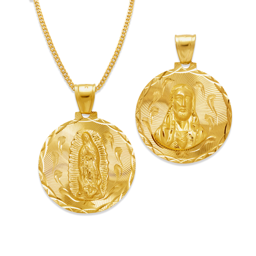 362-653-027 Round Guadalupe & Sacred Heart Two-Sided Scapular Pendant