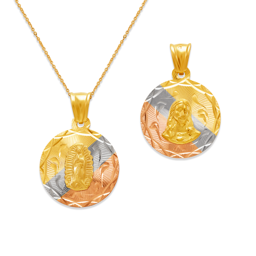 362-653T-018 Round Guadalupe & Sacred Heart Two-Sided Scapular Pendant