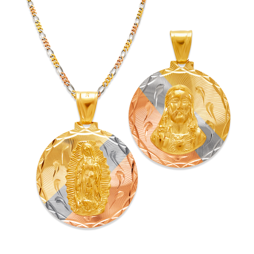 362-653T-027 Round Guadalupe & Sacred Heart Two-Sided Scapular Pendant