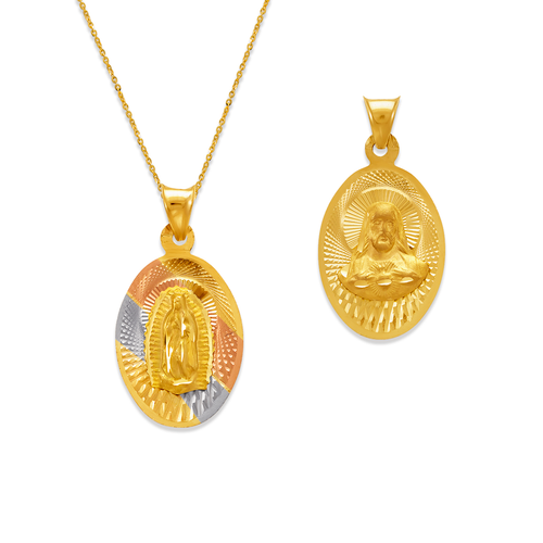 362-901T-018 Oval Guadalupe & Sacred Heart Two-Sided Scapular Pendant