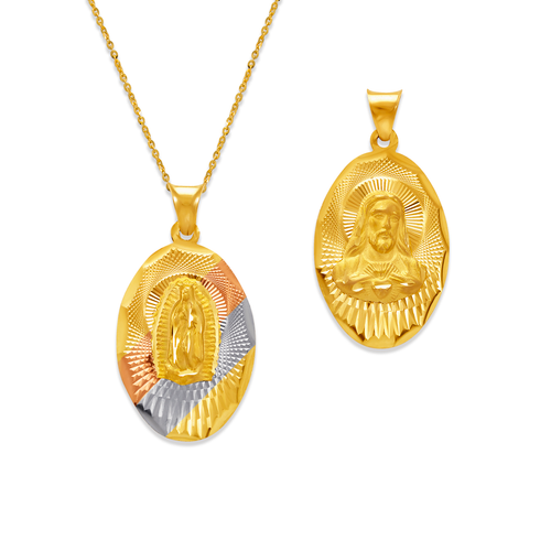 362-901T-021 Oval Guadalupe & Sacred Heart Two-Sided Scapular Pendant