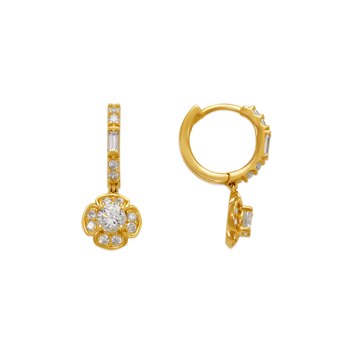 743-111 Fancy Flower Huggie CZ Earrings