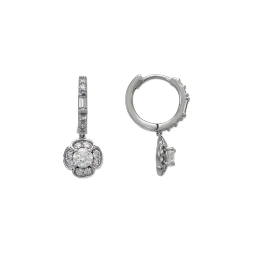 743-111W Fancy Flower Huggie CZ Earrings
