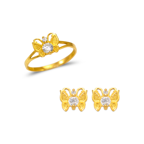 483-501 Kids Butterfly Ring and Earrings CZ Set
