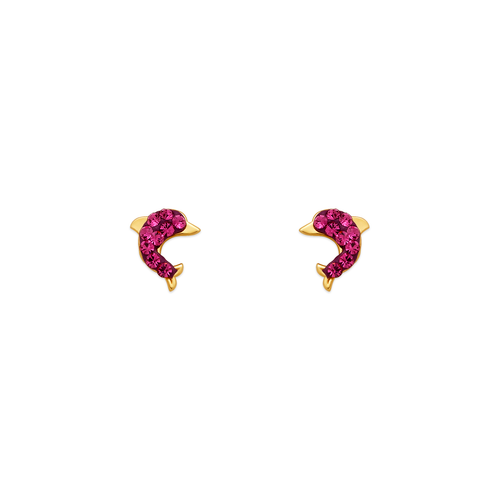 343-506PK Pink Dolphin Enamel CZ Stud Earrings 343-506PK Pink Dolphin Enamel CZ Stud Earrings