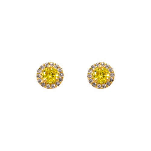 343-162YE Yellow Solitaire Halo CZ Stud Earrings