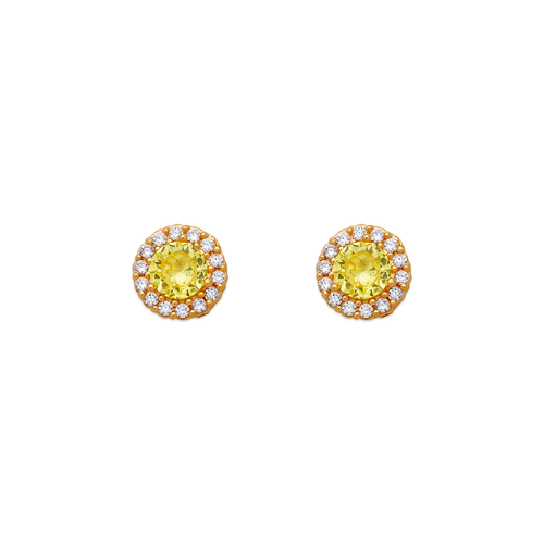 343-162YE Yellow Solitaire Halo CZ Stud Earrings