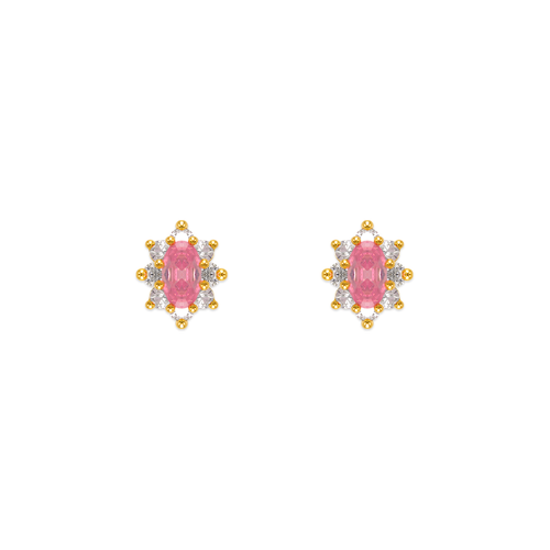 343-163PK Pink Flower Halo CZ Stud Earrings