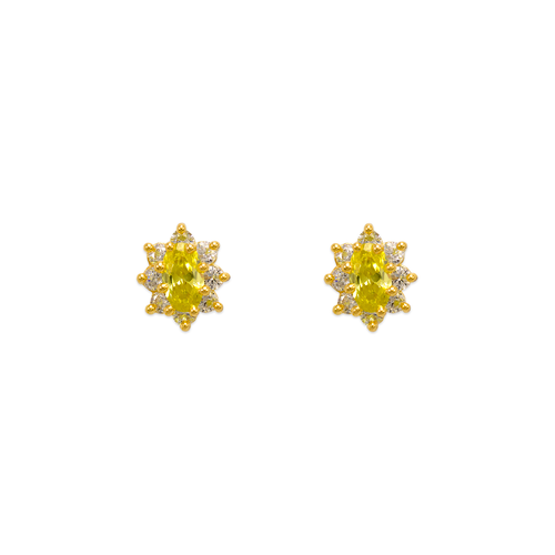 343-163YE Yellow Flower Halo CZ Stud Earrings