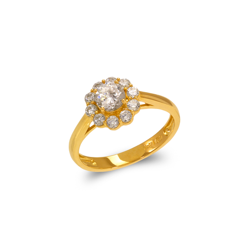 773-140 Ladies Fancy Solitaire Flower Halo CZ Ring